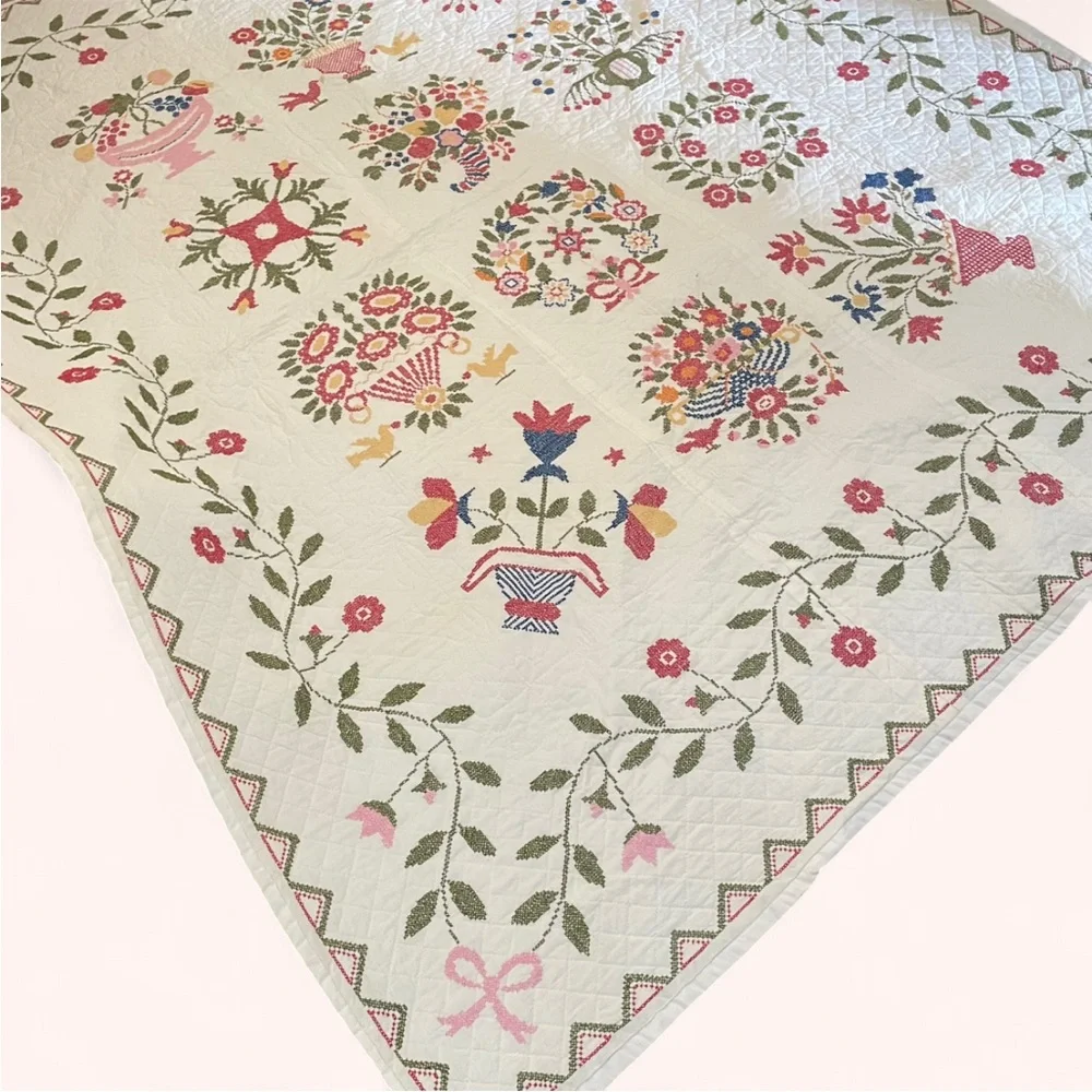 Handmade Vintage Paragon Baltimore’s Bride 01167 Cross Stitch Sampler Quilt